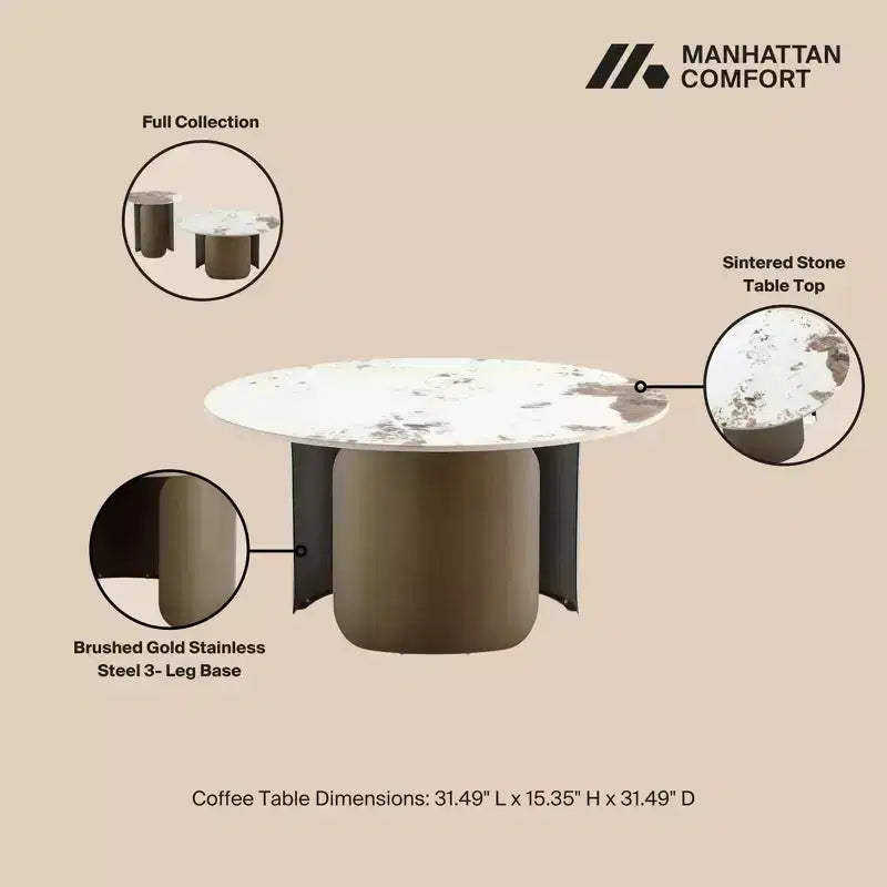 Sintered Stone Top Coffee Table with Gold Base