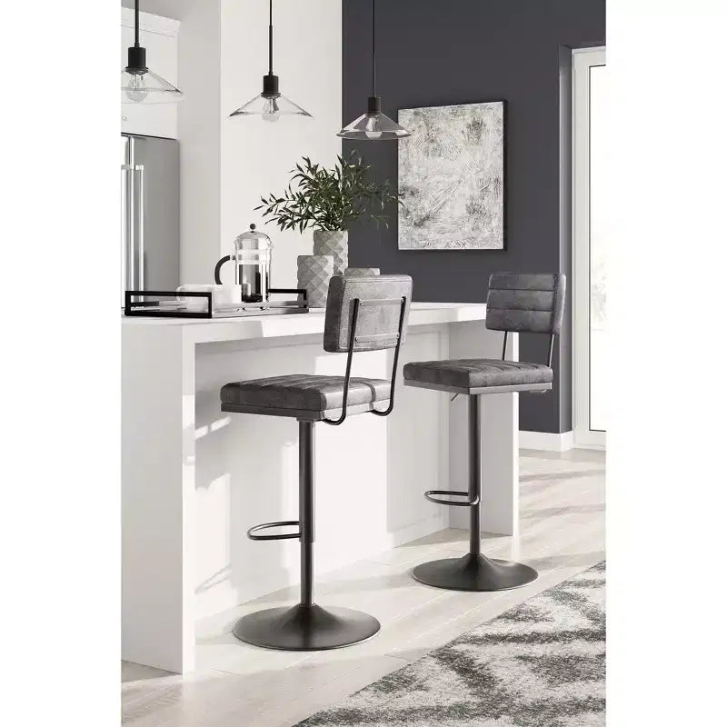 Signature Design by Ashley Furniture Strumford Bar Height Swivel Barstool, Set of 2, Gray/Black