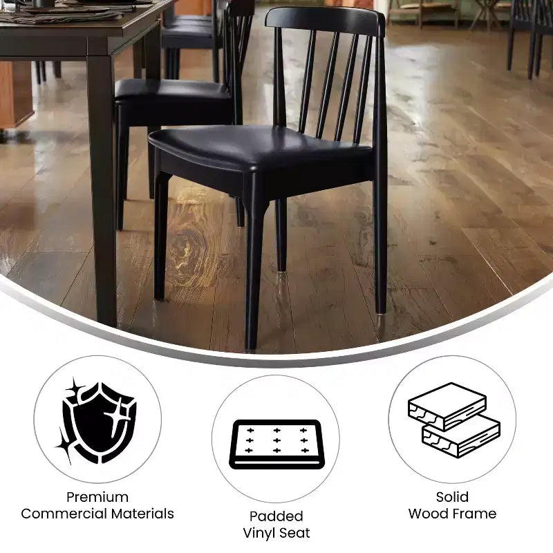 Emma and Oliver Set of 2 Solid Wood Dining Chairs with Spindle Backrests and Vinyl Seats