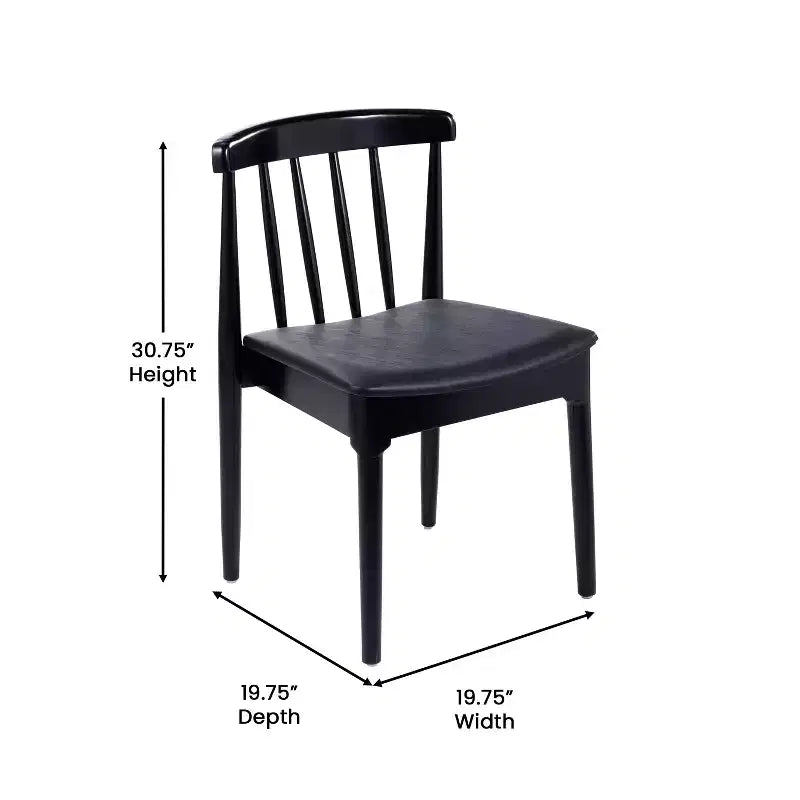 Emma and Oliver Set of 2 Solid Wood Dining Chairs with Spindle Backrests and Vinyl Seats