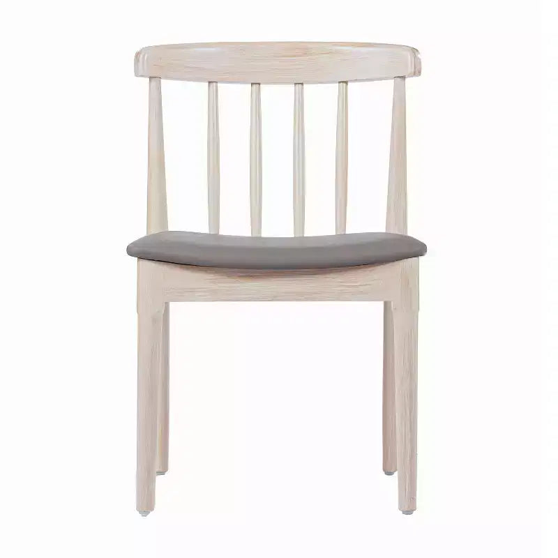 Emma and Oliver Set of 2 Solid Wood Dining Chairs with Spindle Backrests and Vinyl Seats