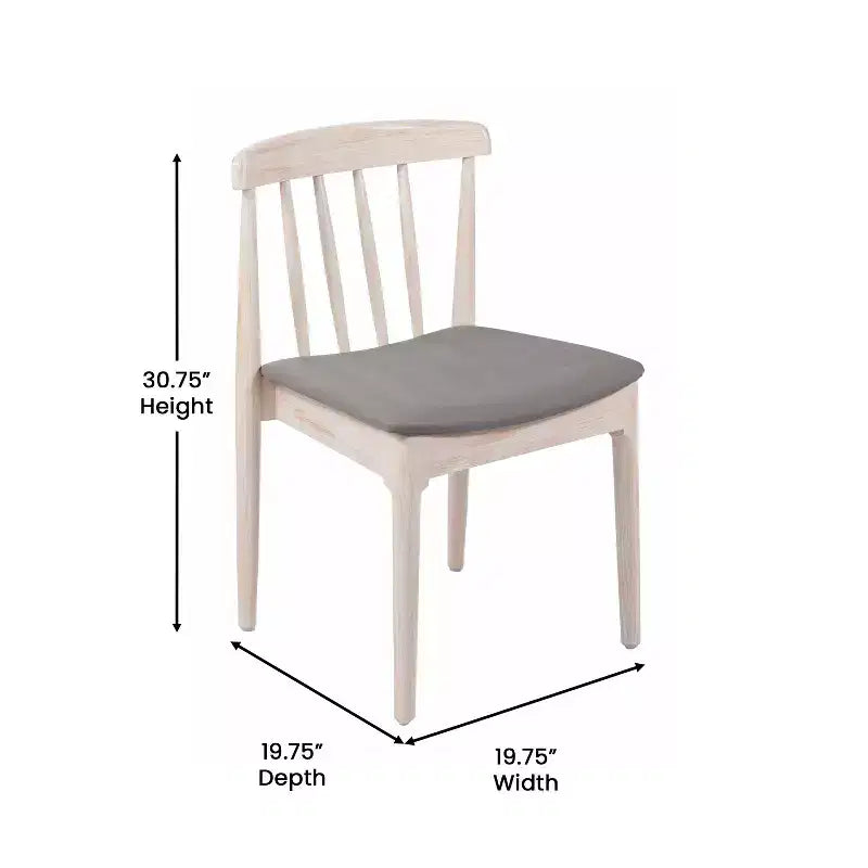 Emma and Oliver Set of 2 Solid Wood Dining Chairs with Spindle Backrests and Vinyl Seats