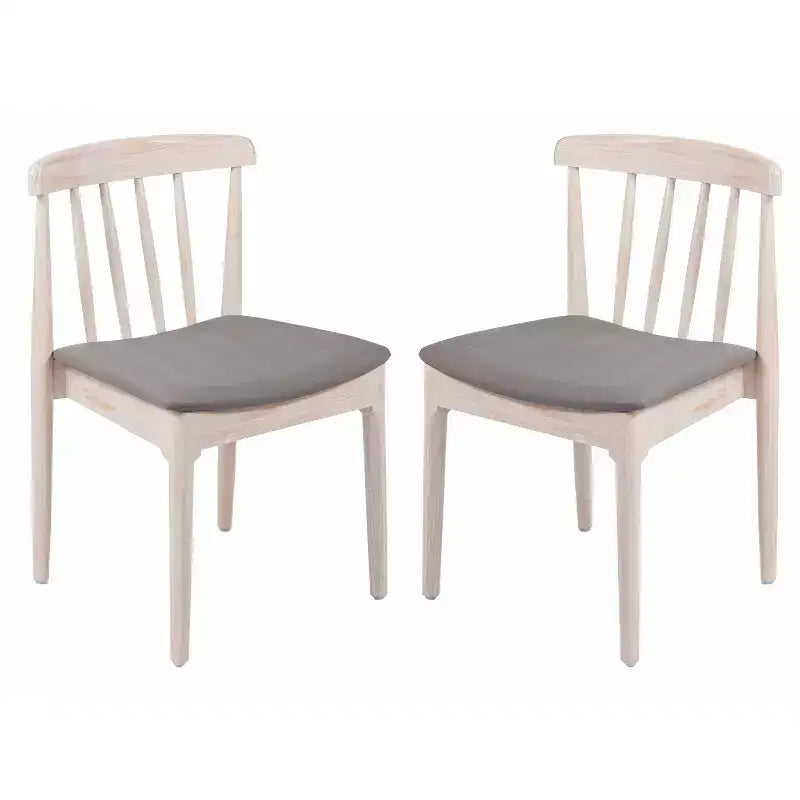 Emma and Oliver Set of 2 Solid Wood Dining Chairs with Spindle Backrests and Vinyl Seats