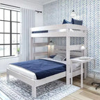Plank+Beam Solid Wood Farmhouse Twin over Queen L-Shaped Bunk Bed Bed with Desk