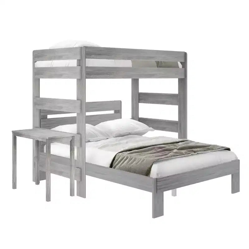 Plank+Beam Solid Wood Farmhouse Twin over Queen L-Shaped Bunk Bed Bed with Desk