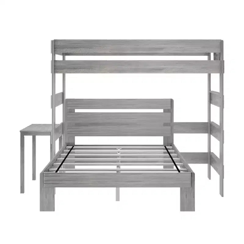 Plank+Beam Solid Wood Farmhouse Twin over Queen L-Shaped Bunk Bed Bed with Desk