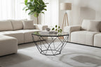 LeisureMod Malibu Modern 31 Octagon Coffee Table with Glass Top and Geometric Wire Frame for Living Room or Small Spaces