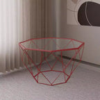 Tavolino da caffè ottagonale da 31" con piano in vetro e base geometrica in filo metallico