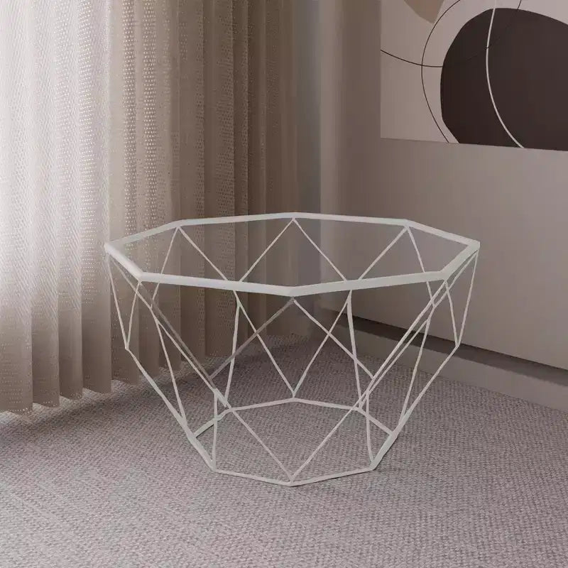 LeisureMod Malibu Modern 31 Octagon Coffee Table with Glass Top and Geometric Wire Frame for Living Room or Small Spaces