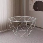 Tavolino da caffè ottagonale da 31" con piano in vetro e base geometrica in filo metallico