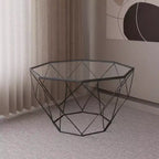 Tavolino da caffè ottagonale da 31" con piano in vetro e base geometrica in filo metallico