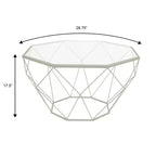 Tavolino da caffè ottagonale da 31" con piano in vetro e base geometrica in filo metallico