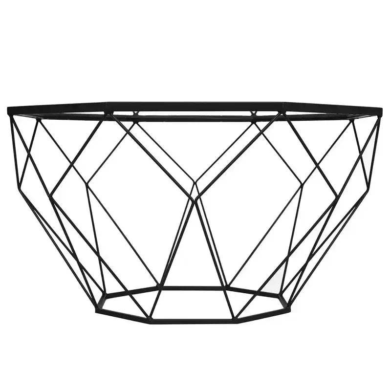 LeisureMod Malibu Modern 31 Octagon Coffee Table with Glass Top and Geometric Wire Frame for Living Room or Small Spaces