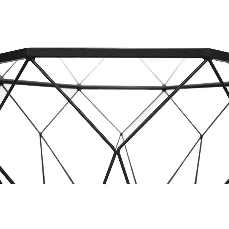 LeisureMod Malibu Modern 31 Octagon Coffee Table with Glass Top and Geometric Wire Frame for Living Room or Small Spaces