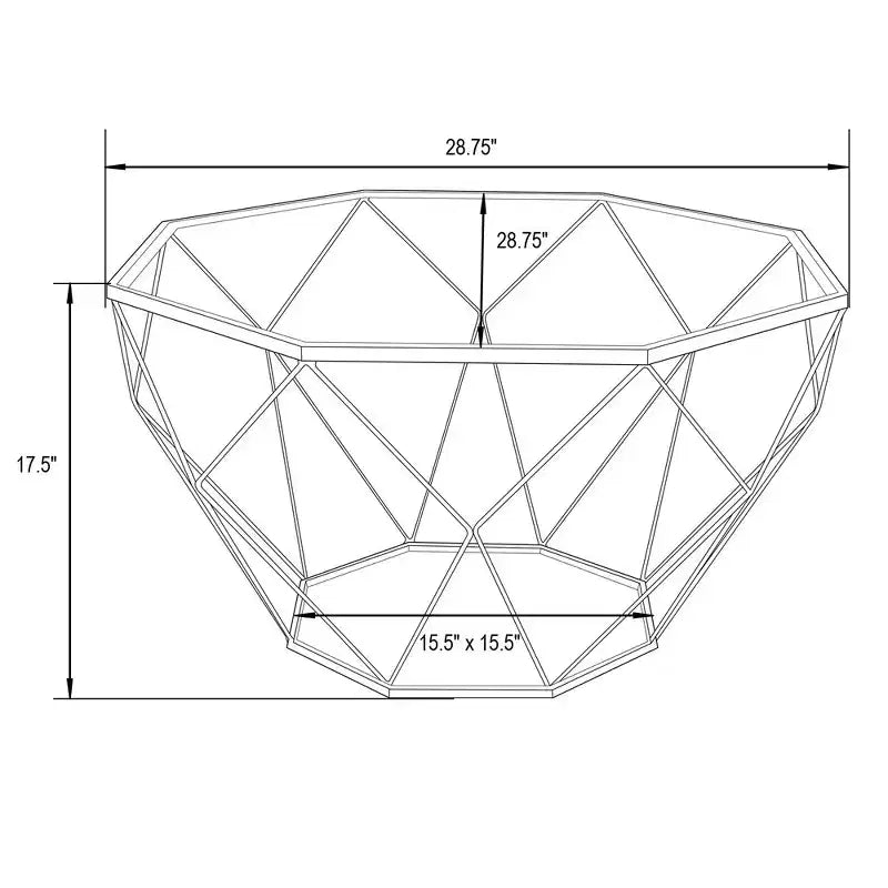 LeisureMod Malibu Modern 31 Octagon Coffee Table with Glass Top and Geometric Wire Frame for Living Room or Small Spaces