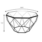 Tavolino da caffè ottagonale da 31" con piano in vetro e base geometrica in filo metallico