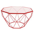 LeisureMod Malibu Modern 31 Octagon Coffee Table with Glass Top and Geometric Wire Frame for Living Room or Small Spaces