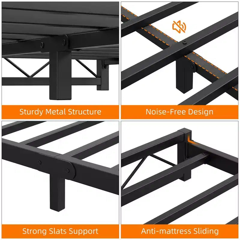 Whizmax 6 Inch Twin Size Metal Platform Bed Frame with Wavy Pattern, Steel Slats Support and Mattress Foundation, Easy Assembly, Black