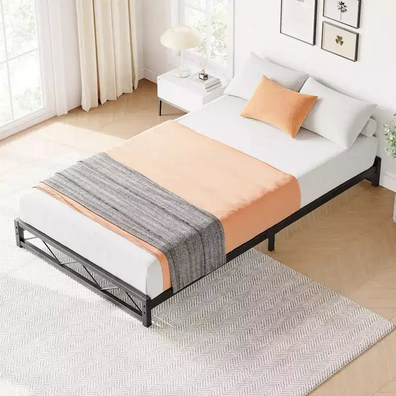 Whizmax 6 Inch Twin Size Metal Platform Bed Frame with Wavy Pattern, Steel Slats Support and Mattress Foundation, Easy Assembly, Black