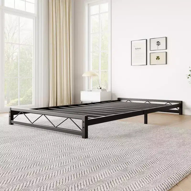 Whizmax 6 Inch Twin Size Metal Platform Bed Frame with Wavy Pattern, Steel Slats Support and Mattress Foundation, Easy Assembly, Black