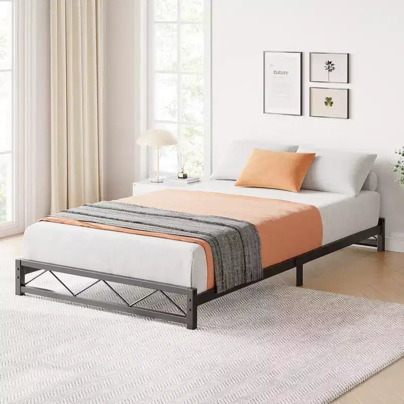 Whizmax 6 Inch Twin Size Metal Platform Bed Frame with Wavy Pattern, Steel Slats Support and Mattress Foundation, Easy Assembly, Black