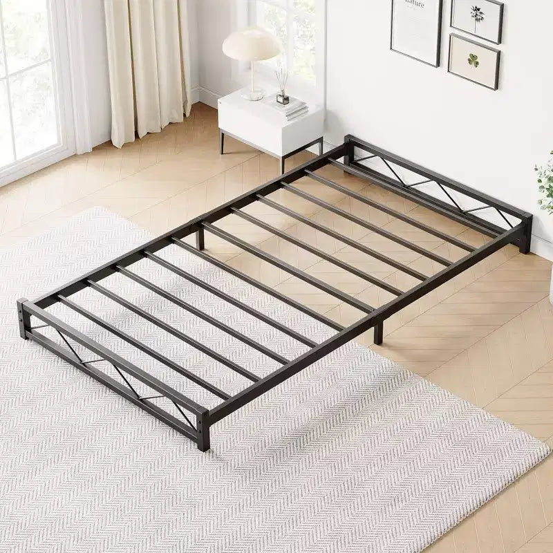 Whizmax 6 Inch Twin Size Metal Platform Bed Frame with Wavy Pattern, Steel Slats Support and Mattress Foundation, Easy Assembly, Black