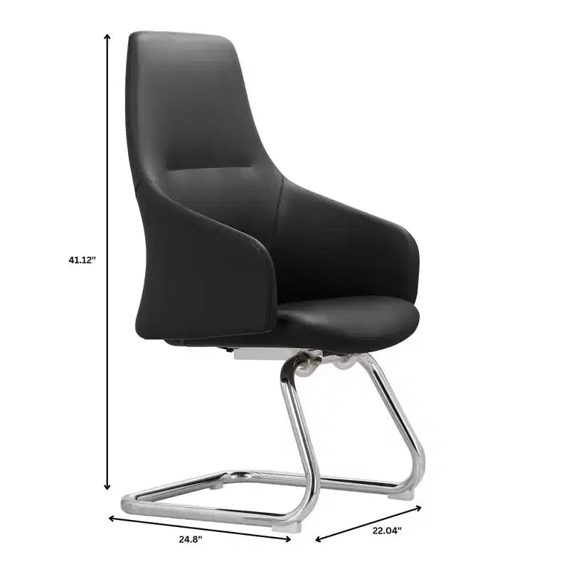LeisureMod Celeste Leather Office Chair - Modern Iron Sled Base - Ergonomic Desk & Guest Seating for Home Office