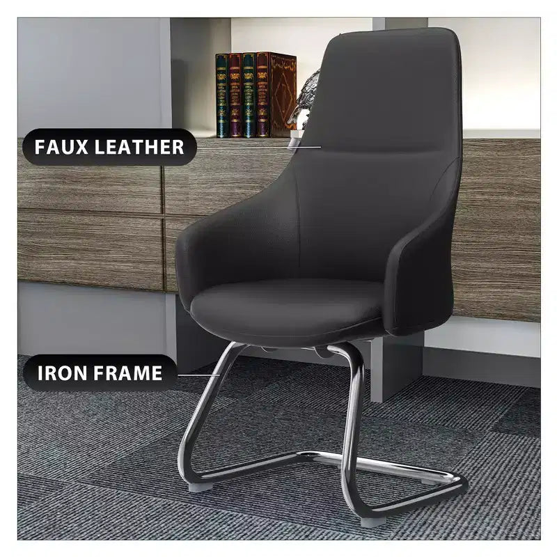 LeisureMod Celeste Leather Office Chair - Modern Iron Sled Base - Ergonomic Desk & Guest Seating for Home Office