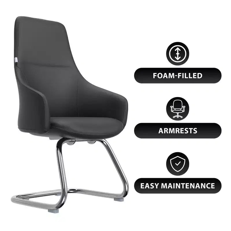 LeisureMod Celeste Leather Office Chair - Modern Iron Sled Base - Ergonomic Desk & Guest Seating for Home Office