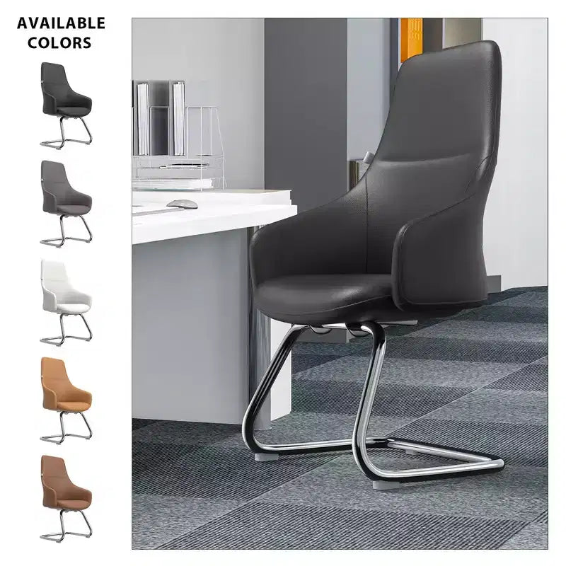 LeisureMod Celeste Leather Office Chair - Modern Iron Sled Base - Ergonomic Desk & Guest Seating for Home Office