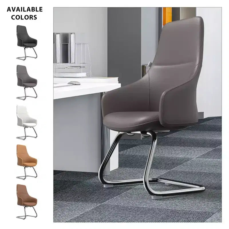 LeisureMod Celeste Leather Office Chair - Modern Iron Sled Base - Ergonomic Desk & Guest Seating for Home Office