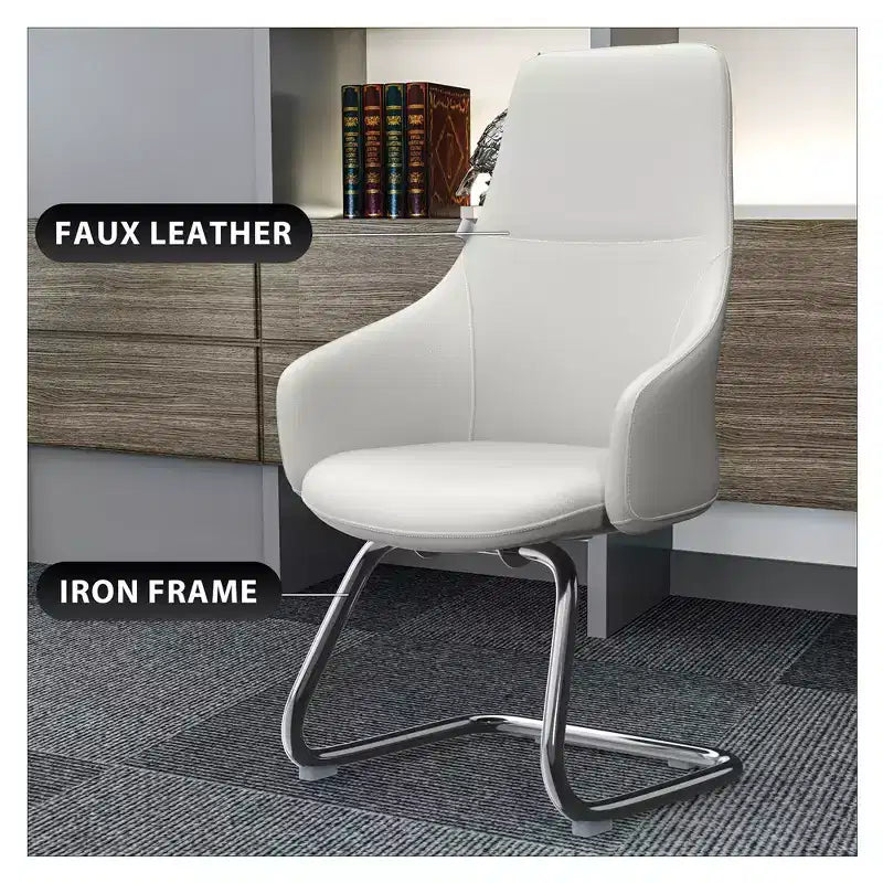 LeisureMod Celeste Leather Office Chair - Modern Iron Sled Base - Ergonomic Desk & Guest Seating for Home Office
