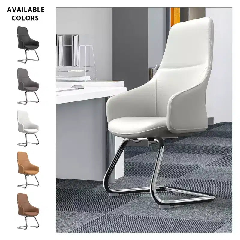 LeisureMod Celeste Leather Office Chair - Modern Iron Sled Base - Ergonomic Desk & Guest Seating for Home Office