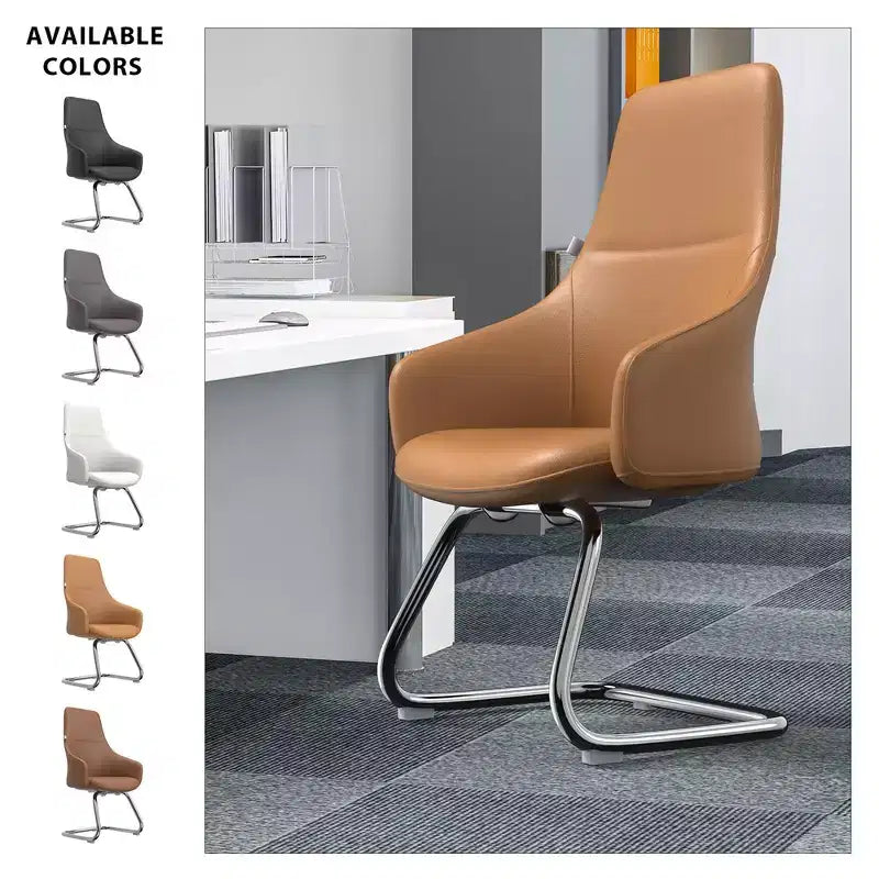 LeisureMod Celeste Leather Office Chair - Modern Iron Sled Base - Ergonomic Desk & Guest Seating for Home Office