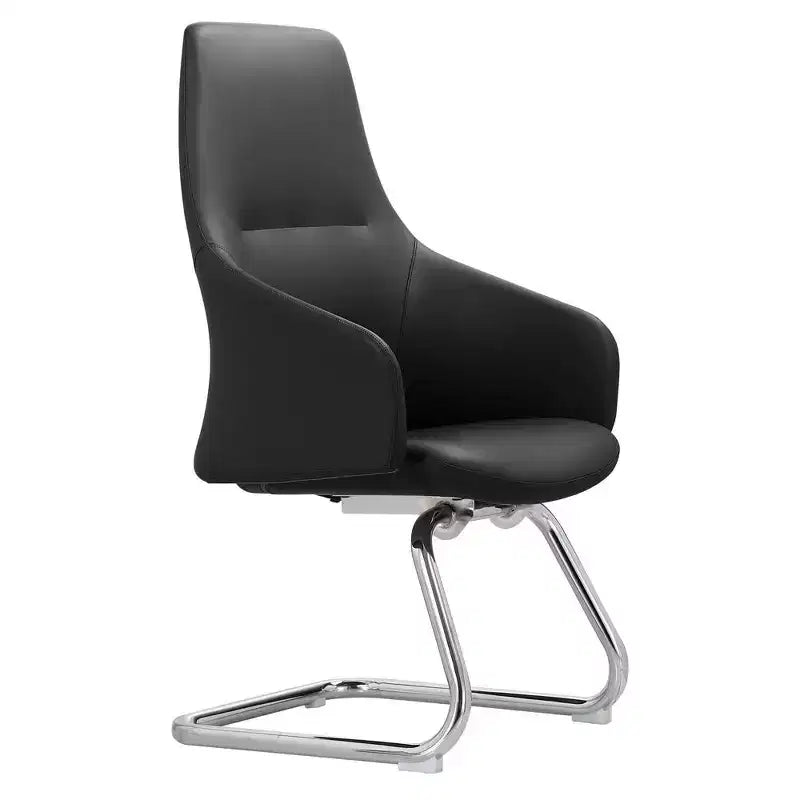 LeisureMod Celeste Leather Office Chair - Modern Iron Sled Base - Ergonomic Desk & Guest Seating for Home Office
