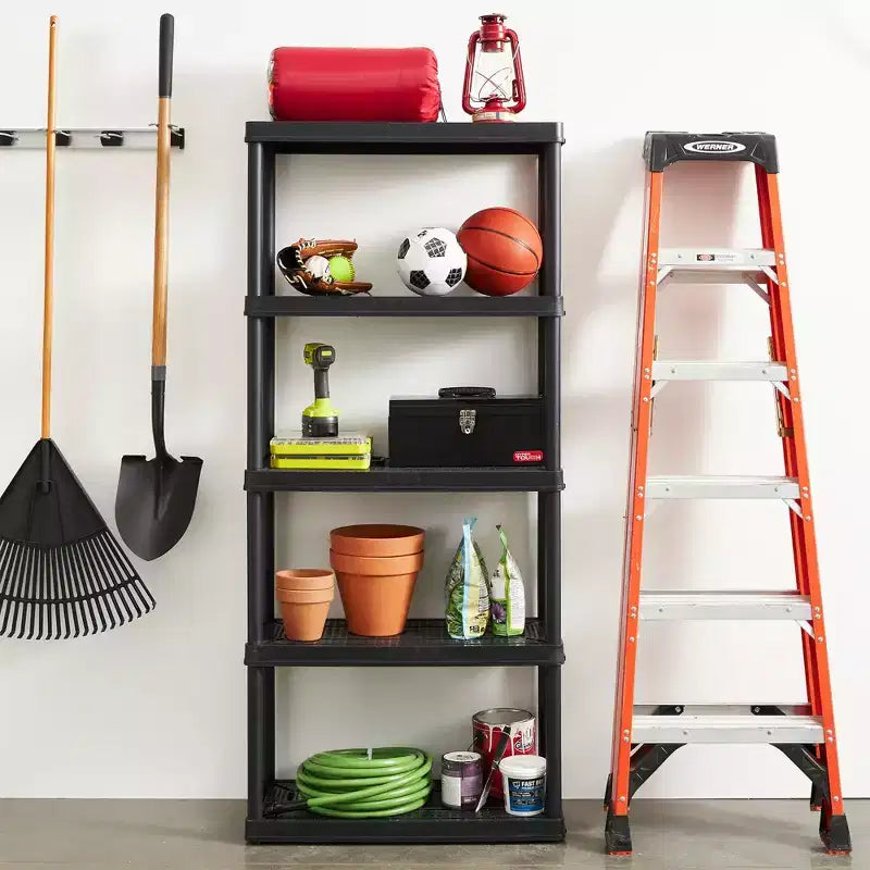 Gracious Living 5 Shelf Fixed Height Ventilated Medium Duty Storage Unit Organizer System for Home, Garage, Basement, and Laundry, Black (2 Pack)