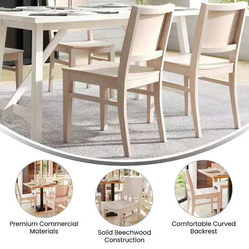 Flash Furniture 2 Pack Naples Commercial Grade Solid Wood Dining Chairs with Curved Backrests