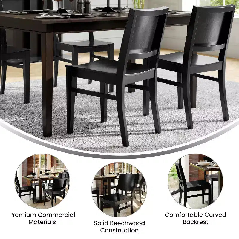 Flash Furniture 2 Pack Naples Commercial Grade Solid Wood Dining Chairs with Curved Backrests
