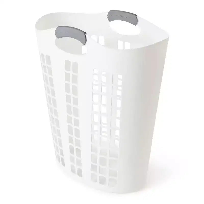 Gracious Living Easy Carry Flex Hamper, Large 87.5 Liter Lightweight Plastic Ventilated Laundry Basket Clothes Bin with Handles, White (5 Pack)