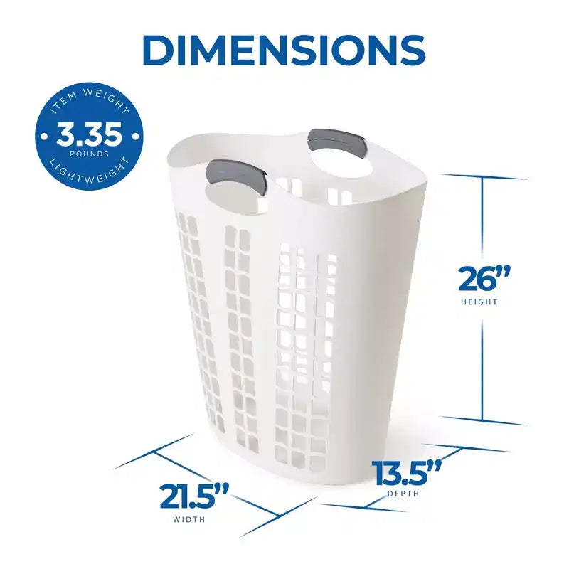 Gracious Living Easy Carry Flex Hamper, Large 87.5 Liter Lightweight Plastic Ventilated Laundry Basket Clothes Bin with Handles, White (5 Pack)