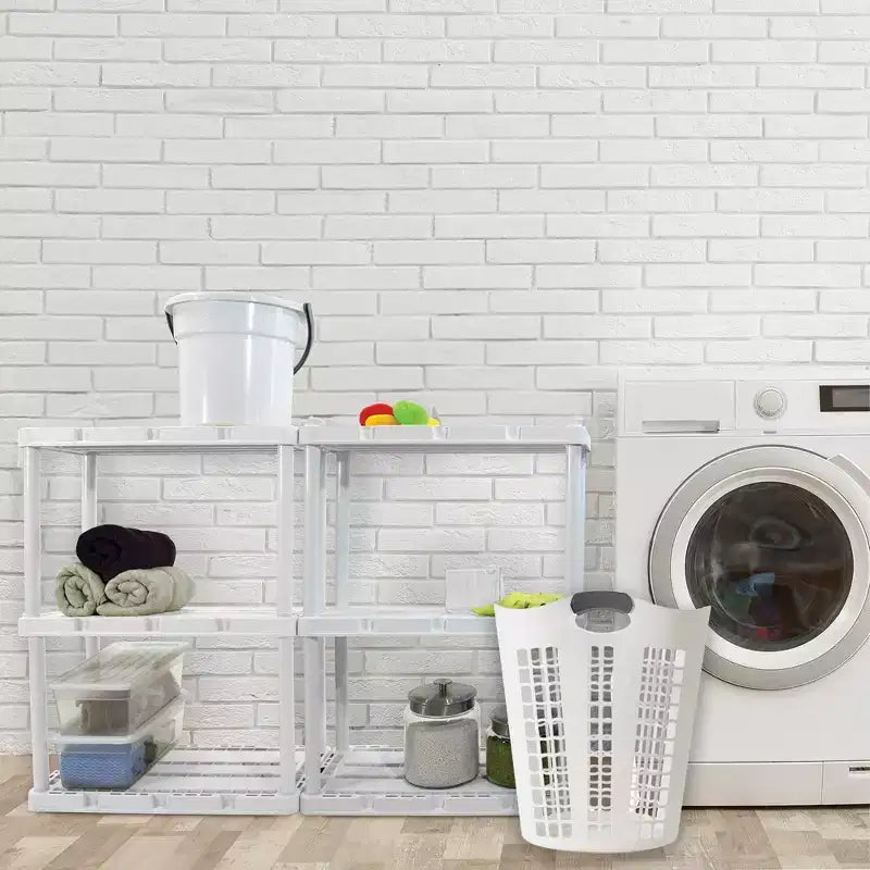 Gracious Living Easy Carry Flex Hamper, Large 87.5 Liter Lightweight Plastic Ventilated Laundry Basket Clothes Bin with Handles, White (5 Pack)