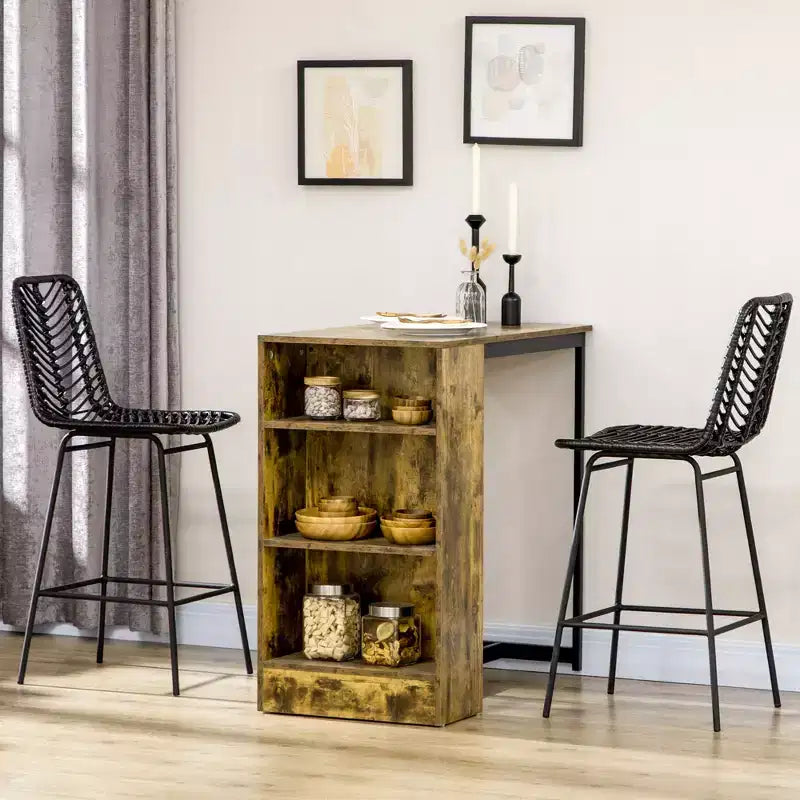 HOMCOM Modern Rattan Bar Stools Breathable Steel-Base Wicker Counter Height Barstools for Kitchen Counter