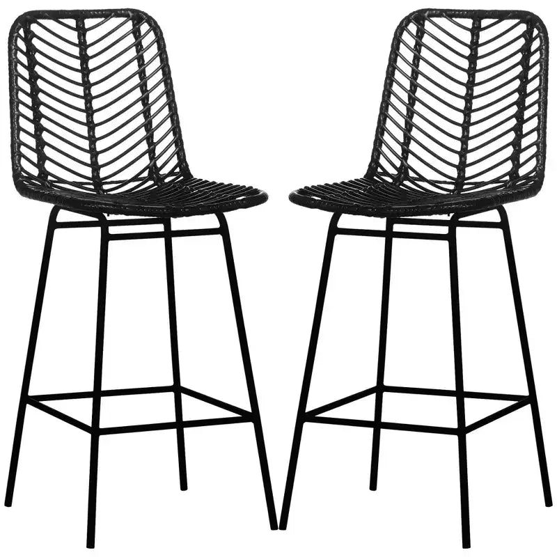 HOMCOM Modern Rattan Bar Stools Breathable Steel-Base Wicker Counter Height Barstools for Kitchen Counter