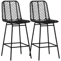 HOMCOM Modern Rattan Bar Stools Breathable Steel-Base Wicker Counter Height Barstools for Kitchen Counter