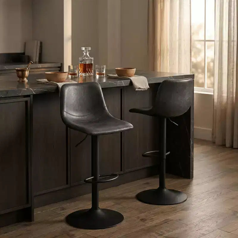 LeisureMod Tilbury Modern Adjustable Bar Stool Set of 2 with Footrest and Swivel, Counter Height Chairs for Kitchen Island, Breakfast Bar, or Home Bar