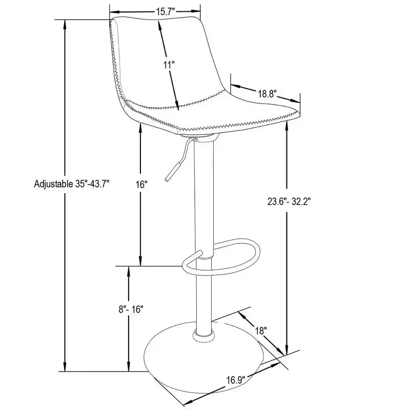 LeisureMod Tilbury Modern Adjustable Bar Stool Set of 2 with Footrest and Swivel, Counter Height Chairs for Kitchen Island, Breakfast Bar, or Home Bar