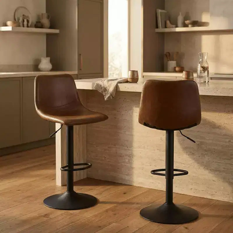 LeisureMod Tilbury Modern Adjustable Bar Stool Set of 2 with Footrest and Swivel, Counter Height Chairs for Kitchen Island, Breakfast Bar, or Home Bar