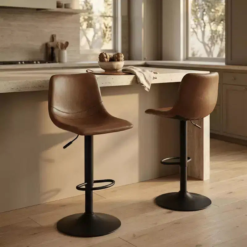 LeisureMod Tilbury Modern Adjustable Bar Stool Set of 2 with Footrest and Swivel, Counter Height Chairs for Kitchen Island, Breakfast Bar, or Home Bar