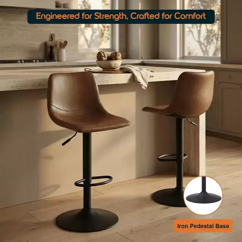 LeisureMod Tilbury Modern Adjustable Bar Stool Set of 2 with Footrest and Swivel, Counter Height Chairs for Kitchen Island, Breakfast Bar, or Home Bar