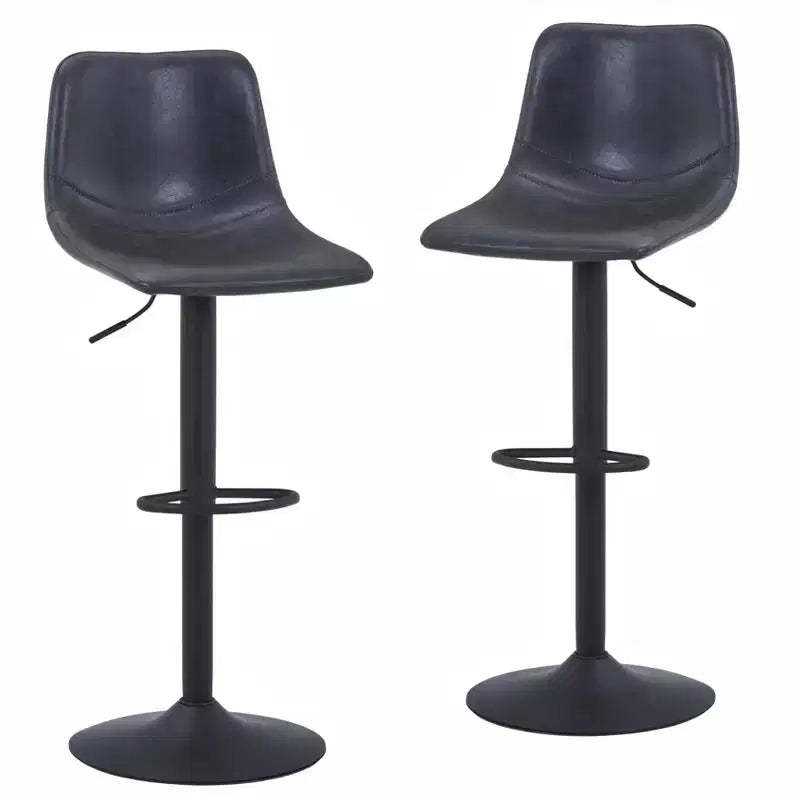 LeisureMod Tilbury Modern Adjustable Bar Stool Set of 2 with Footrest and Swivel, Counter Height Chairs for Kitchen Island, Breakfast Bar, or Home Bar